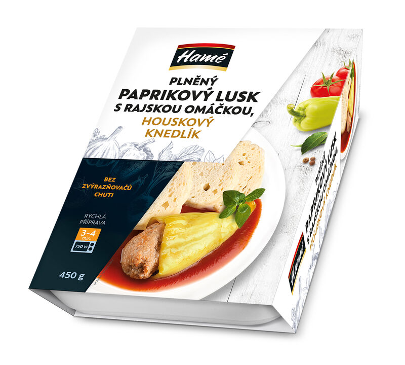 Plněný paprikový lusk s rajskou omáčkou, houskový knedlík 450g