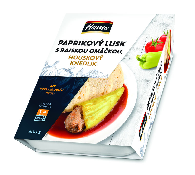 Plněný paprikový lusk s rajskou omáčkou, houskový knedlík 400g