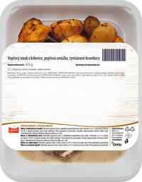 Vepřový steak z krkovice, pepřová omáčka, tymiánové brambory 410g
