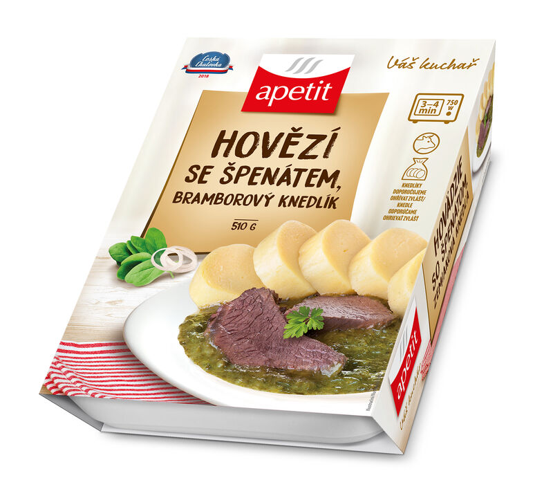 Hovězí maso se špenátem, bramborový knedlík (v kartonovém přebalu) 510g