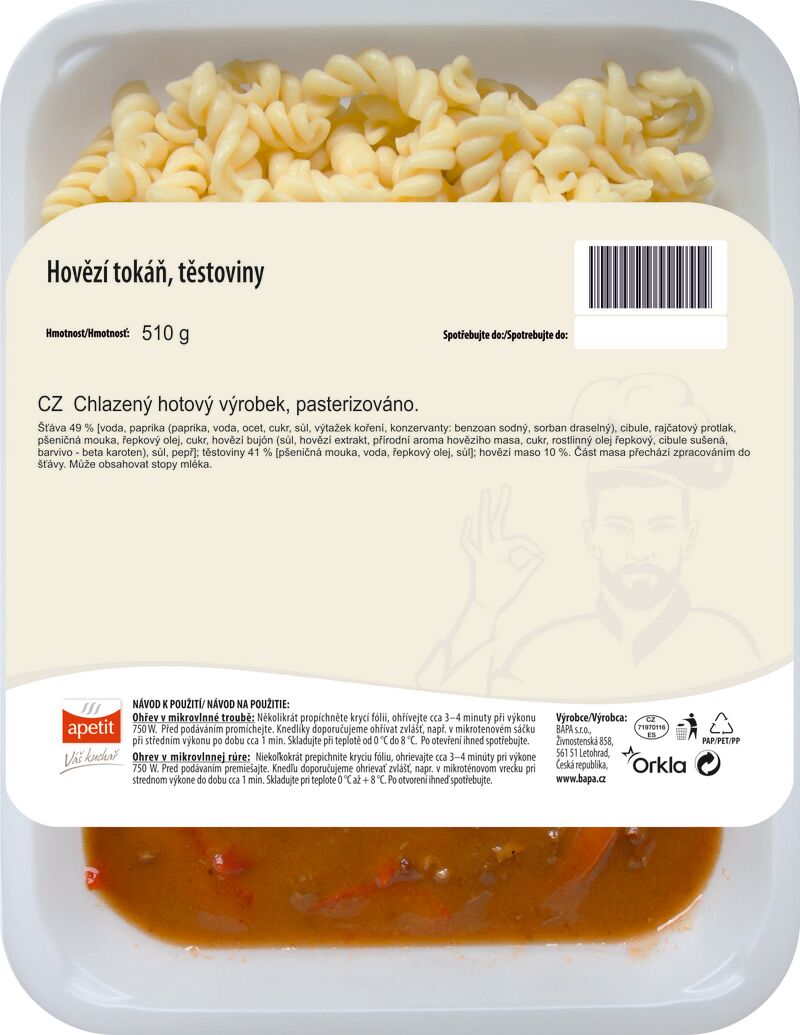 Hovězí tokáň, těstoviny 510g