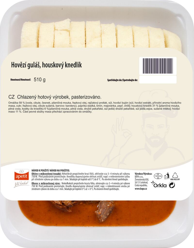 Hovězí guláš, houskový knedlík 510g