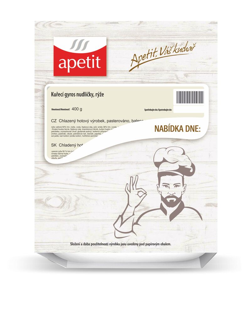 Kuřecí gyros nudličky, rýže (v univerzálním kartonovém přebalu) 400g