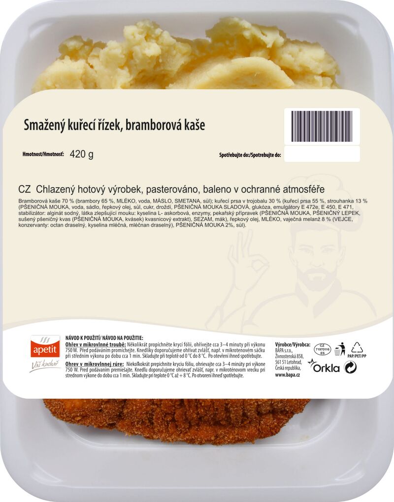 Smažený kuřecí řízek, bramborová kaše 450g