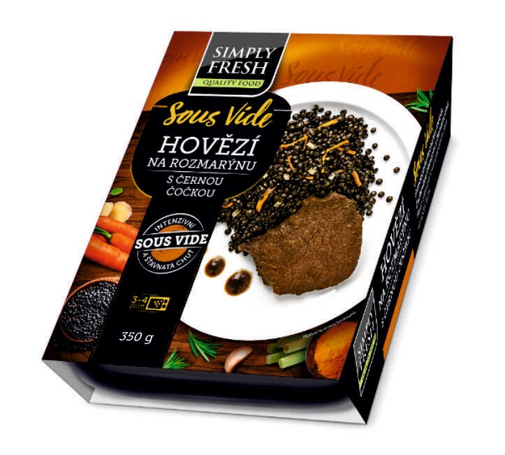 Sous vide Hovězí maso na rozmarýnu s černou čočkou 350g