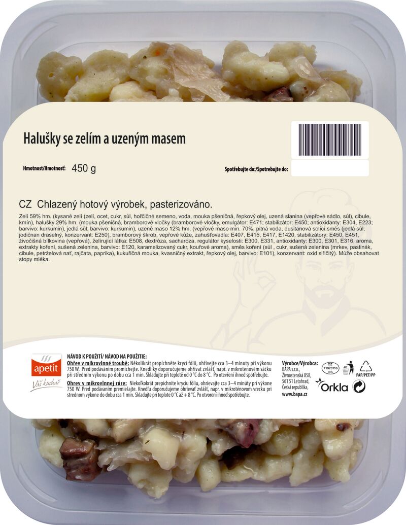 Halušky se zelím a uzeným masem 450g