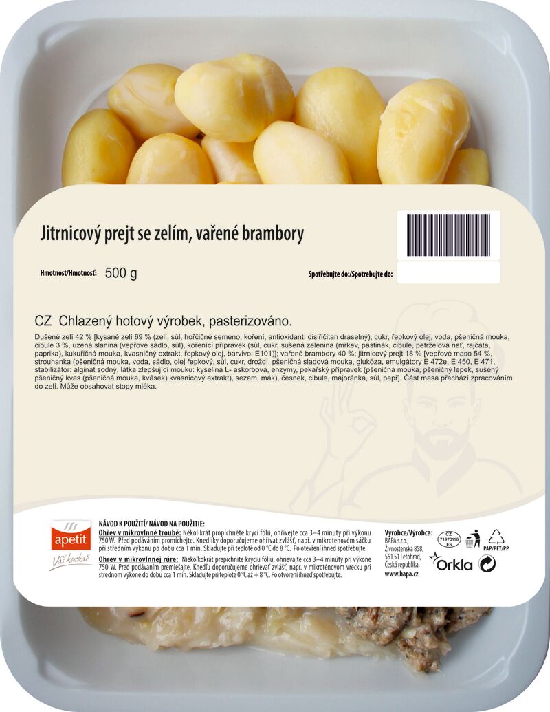 Jitrnicový prejt se zelím, vařené brambory 500g