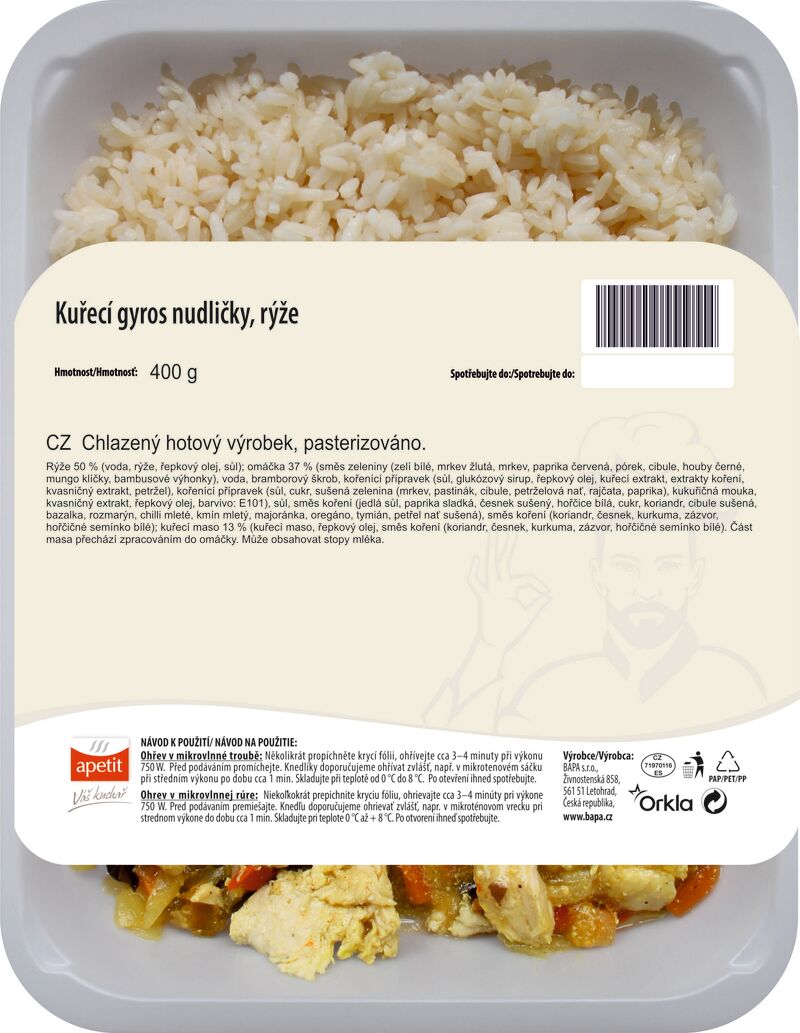 Kuřecí gyros nudličky, rýže 400g