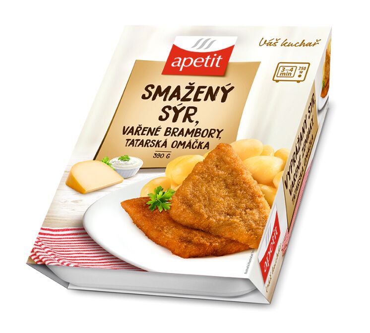 Smažený sýr, vařené brambory, tatarská omáčka (v kartonovém přebalu) 390g