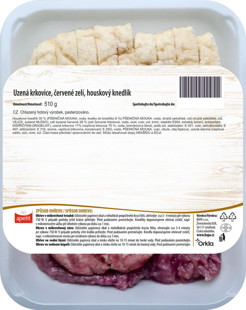 Uzená krkovice, červené zelí, houskový knedlík 510g