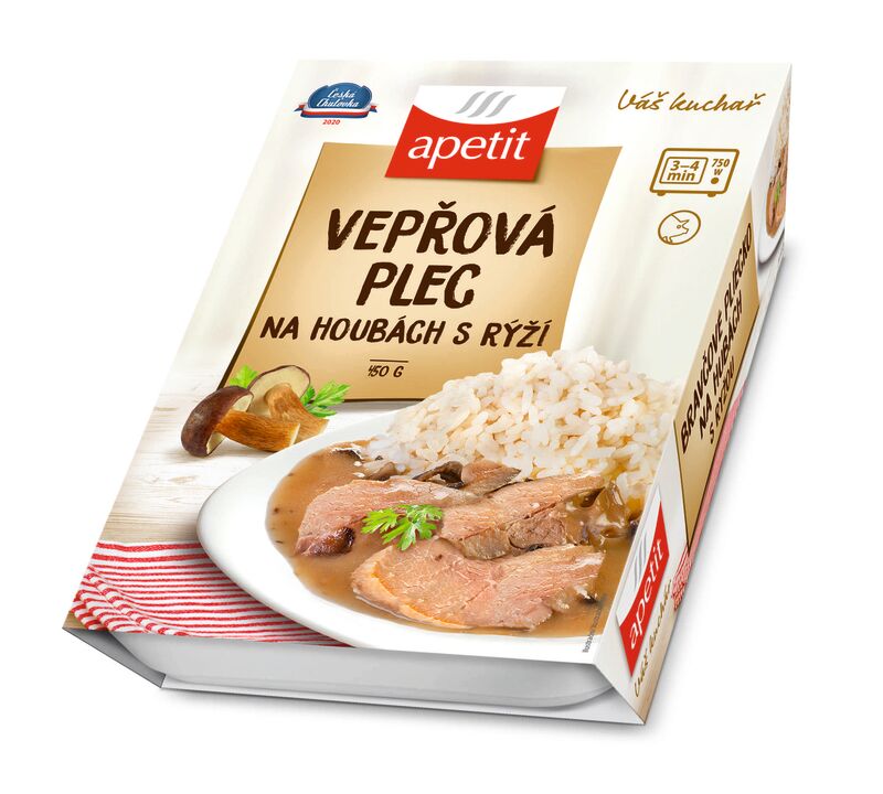 Vepřová plec na houbách, rýže (v kartonovém přebalu) 450g