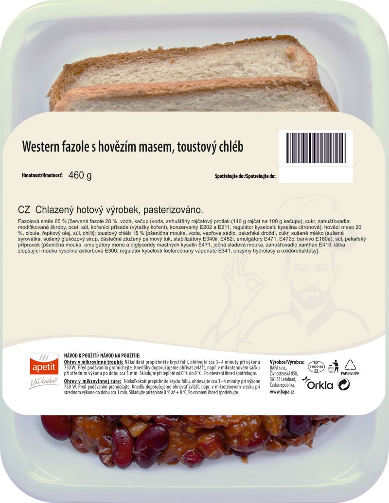 Western fazole s hovězím masem, toustový chléb 460g