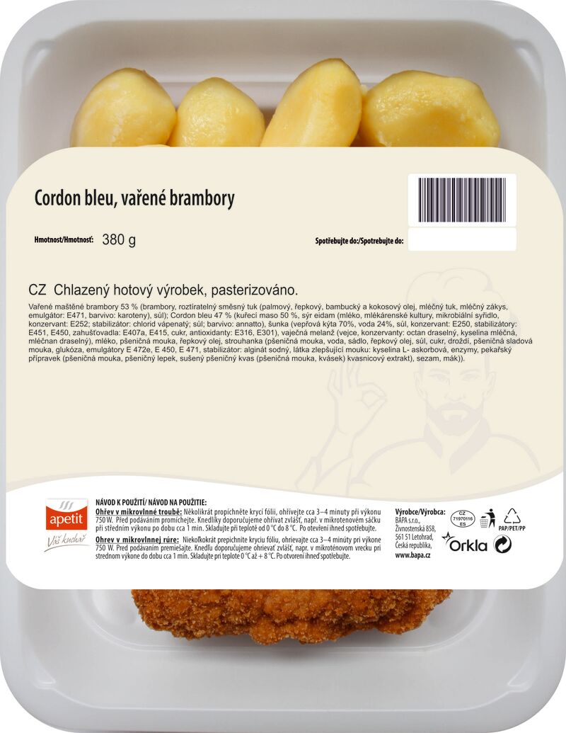 Cordon bleu, vařené brambory 380g