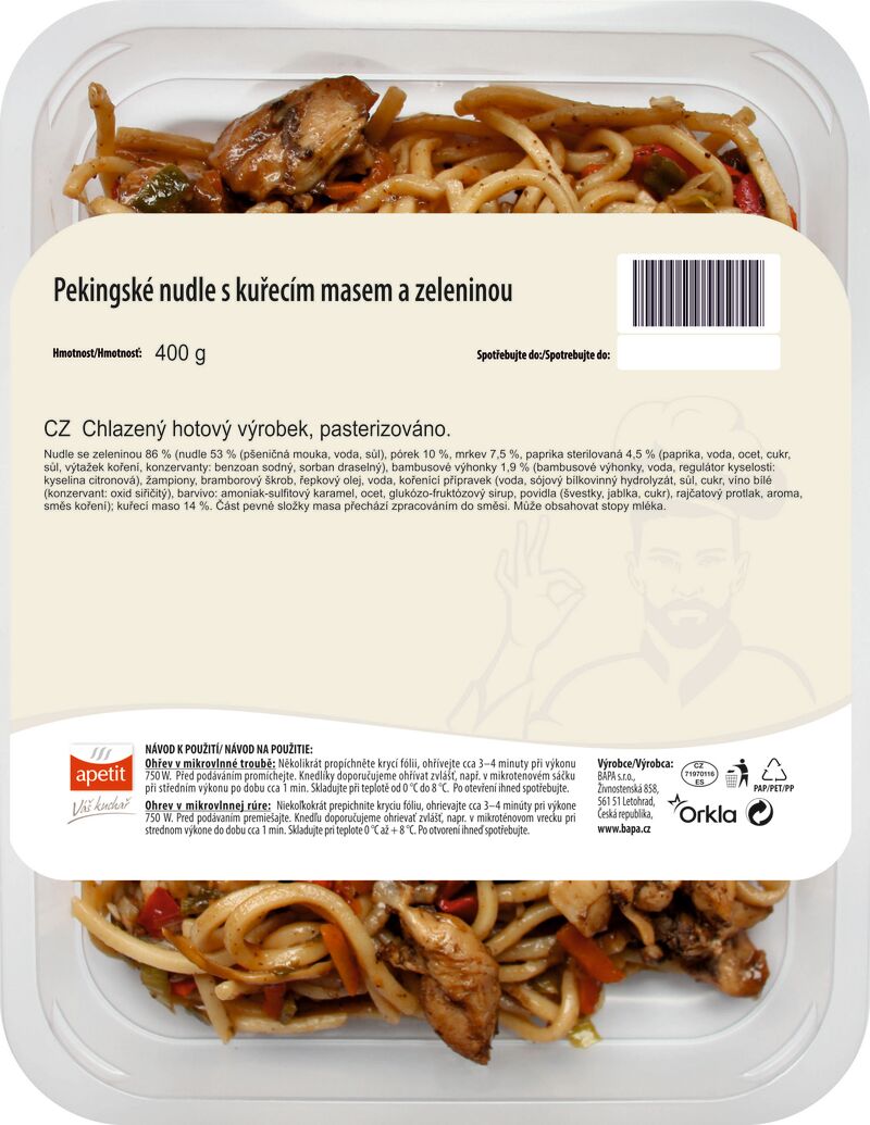 Pekingské nudle s kuřecím masem 400g