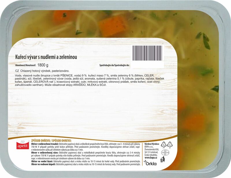 Kuřecí vývar s masem a nudlemi 6 porcí 1800g