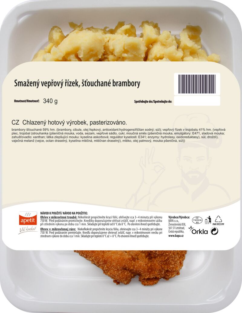 Smažený vepřový řízek, šťouchané brambory 340g