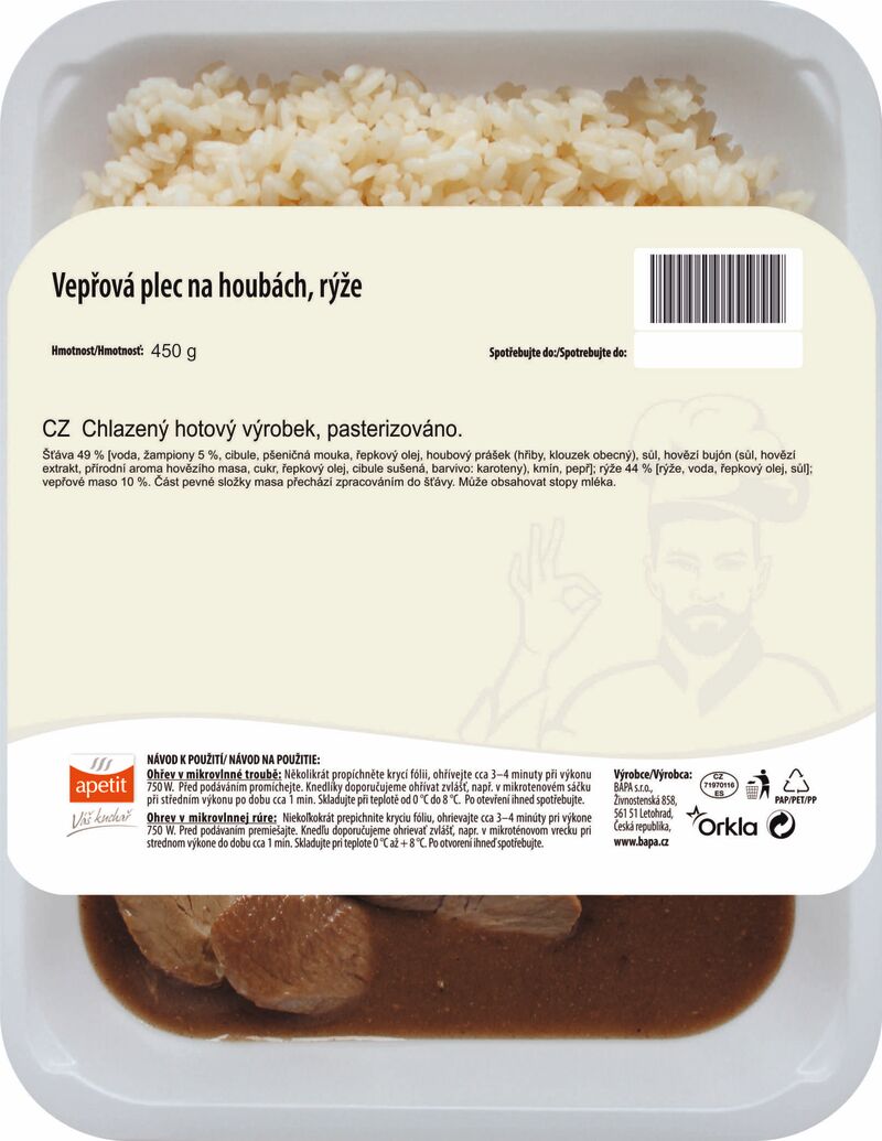 Vepřová plec na houbách, rýže 450g